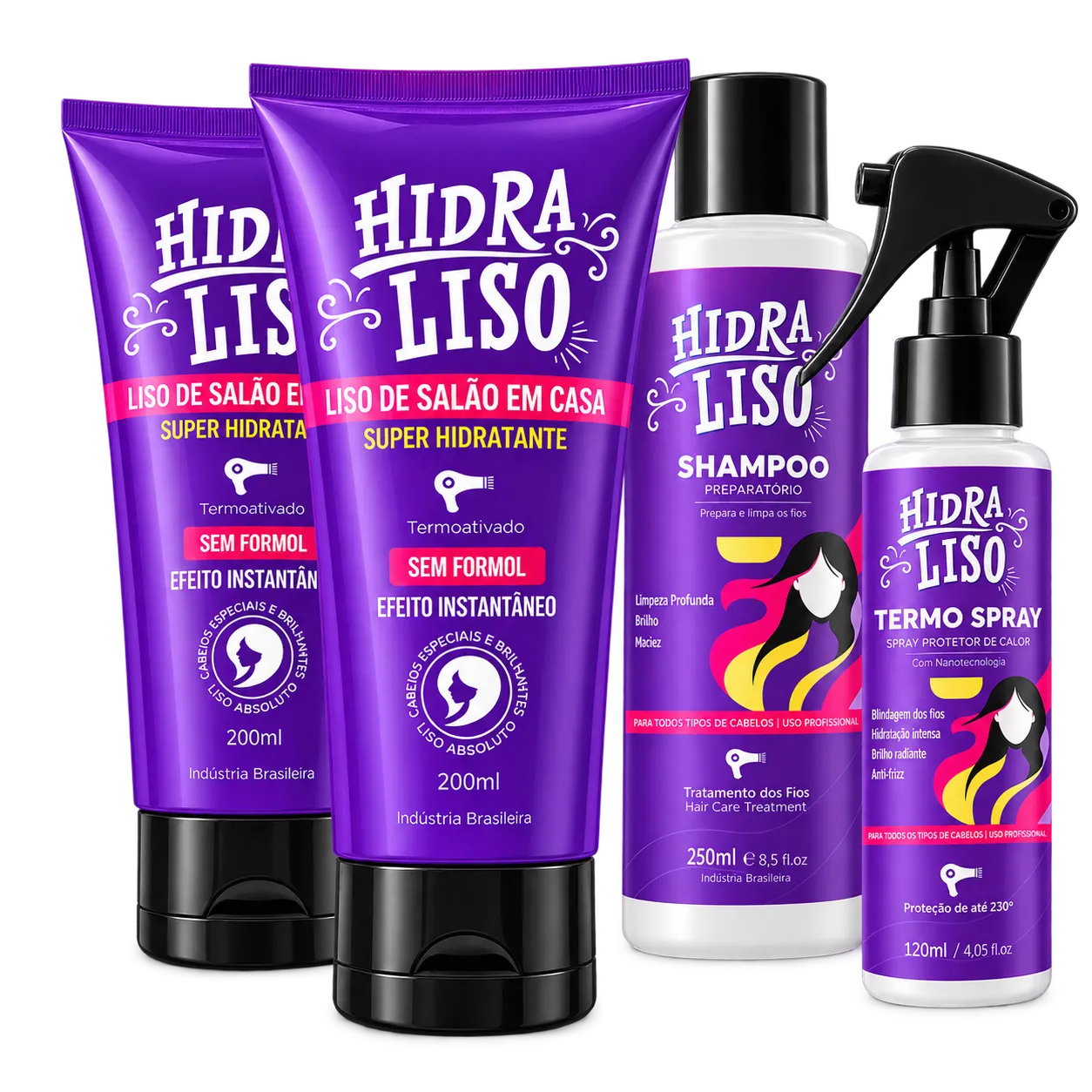 Kit Hidraliso com tratamento, shampoo e termo spray